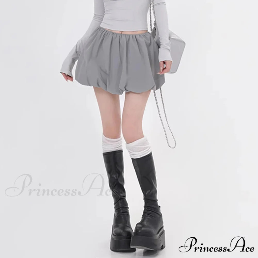 Round Puffball Stretchy Skirt GRAY / S skirts-250223