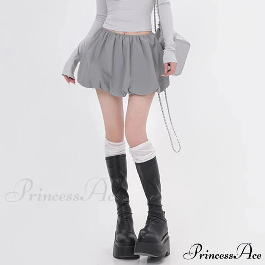 Round Puffball Stretchy Skirt GRAY / S skirts-250223