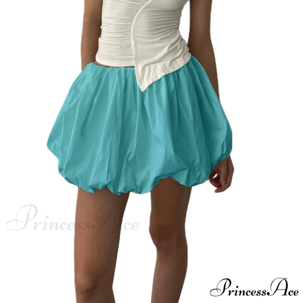 Round Puffball Stretchy Skirt Malachite Blue / S skirts-250223