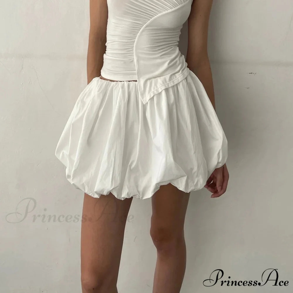 Round Puffball Stretchy Skirt WHITE / S skirts-250223