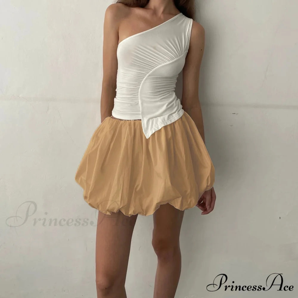 Round Puffball Stretchy Skirt Yellow / S skirts-250223