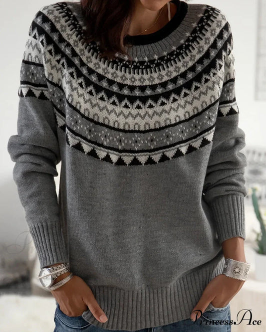 Round Sweater Geometric Neck with Print