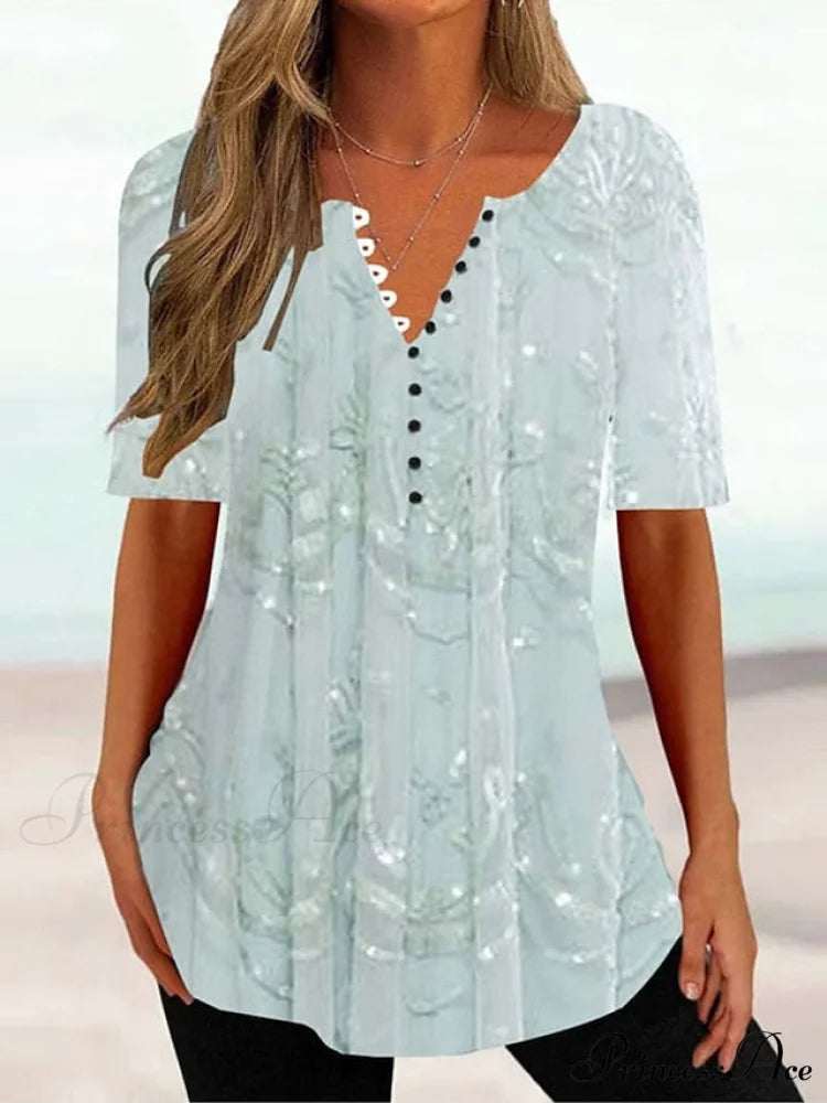Round Yellow Button Brief Tee Arm Women’s Weekend shirt Basic Neck Festive Regular Design Tunic Flowered Pink White T