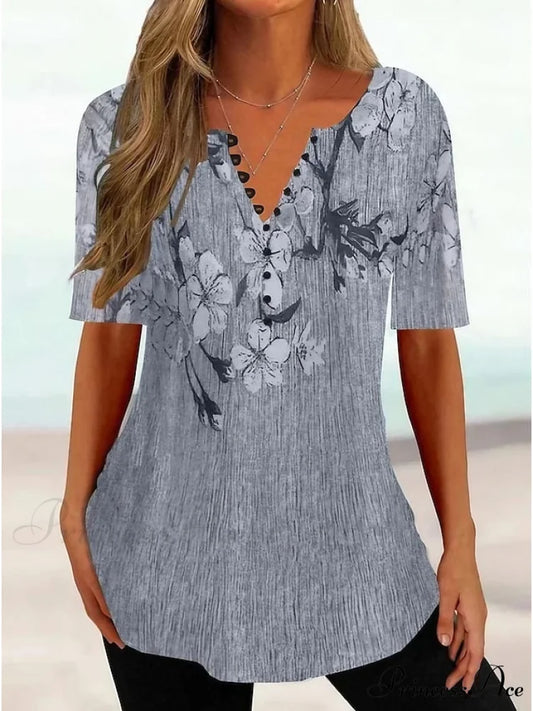 Round Yellow Button Brief Tee Arm Women’s Weekend shirt Basic Neck Festive Regular Design Tunic Flowered Pink White T