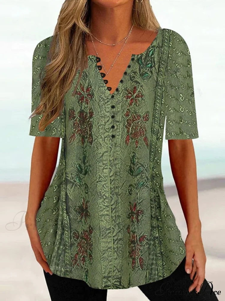 Round Yellow Button Brief Tee Arm Women’s Weekend shirt Basic Neck Festive Regular Design Tunic Flowered Pink White T