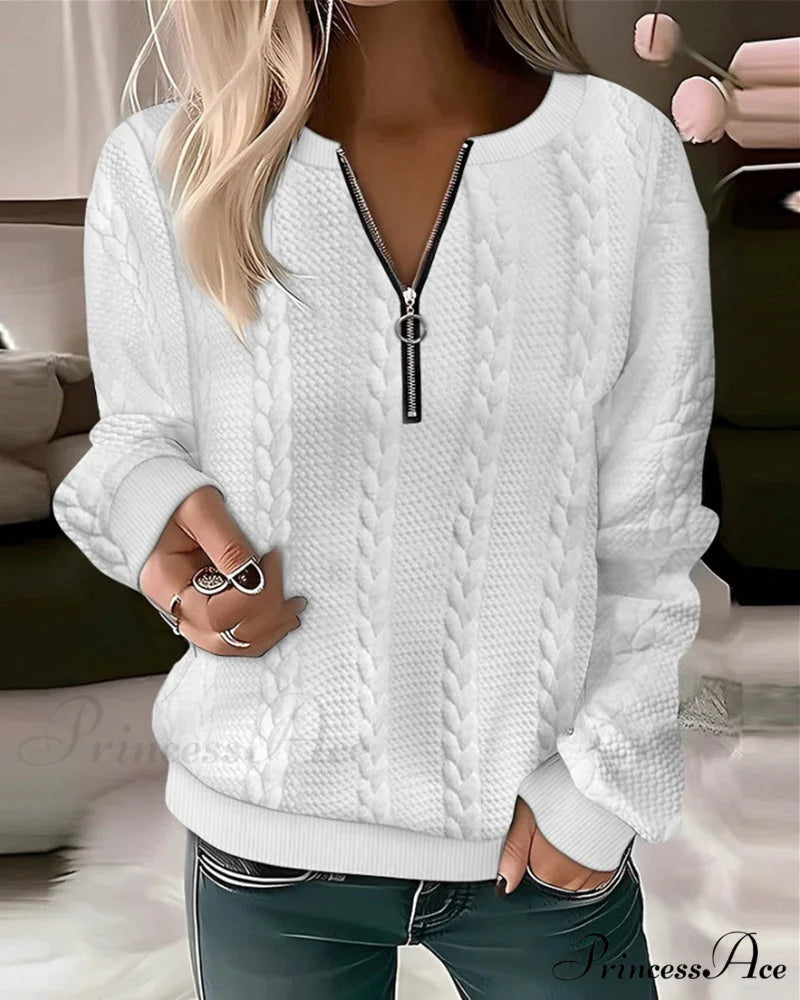 round Zipper sweatshirt with neck White / S
