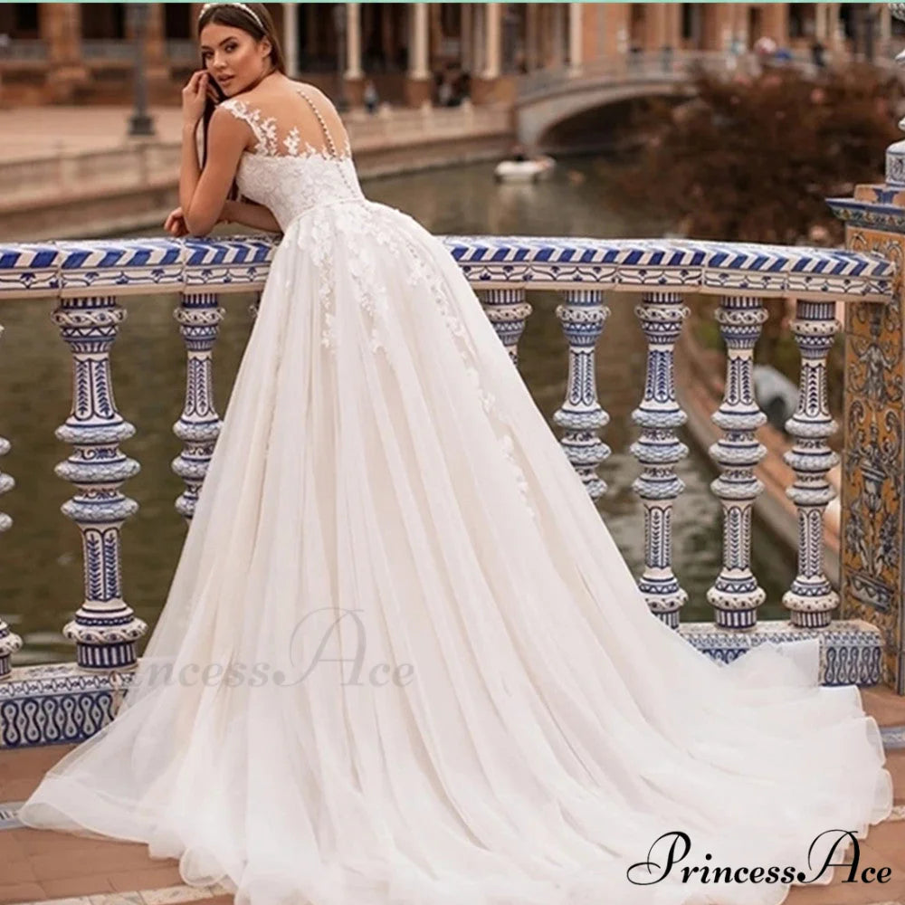 Royal A-Line Transparent Back Bridal Gown lvory white / 2 weddingdress-250223
