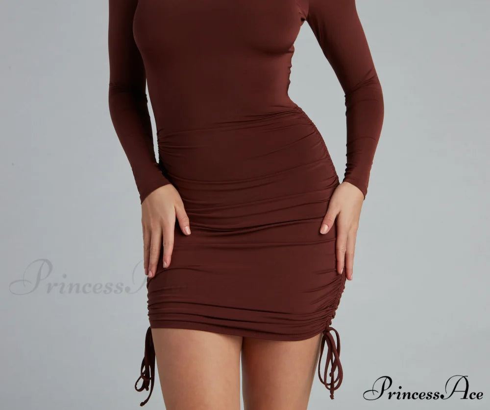Ruched Babe Long Charming Sleeve Mini Dress