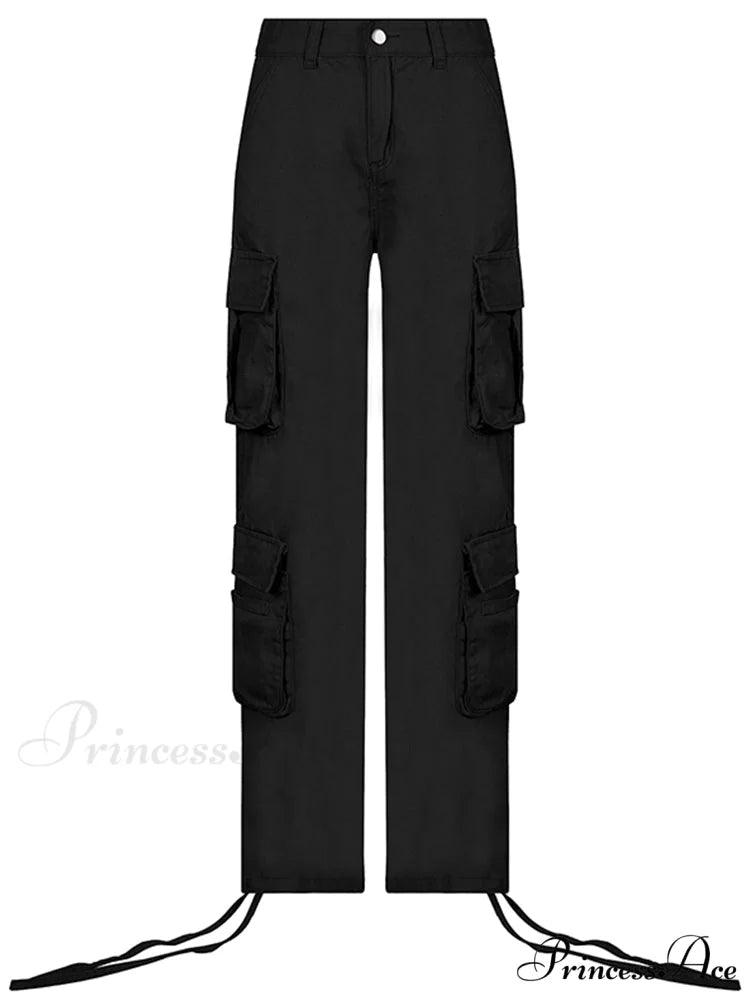 Ruched Big Pockets Cargo Jeans Black / S