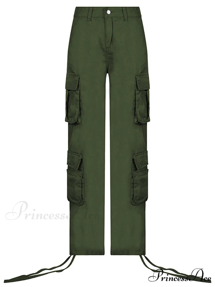 Ruched Big Pockets Cargo Jeans Green / S
