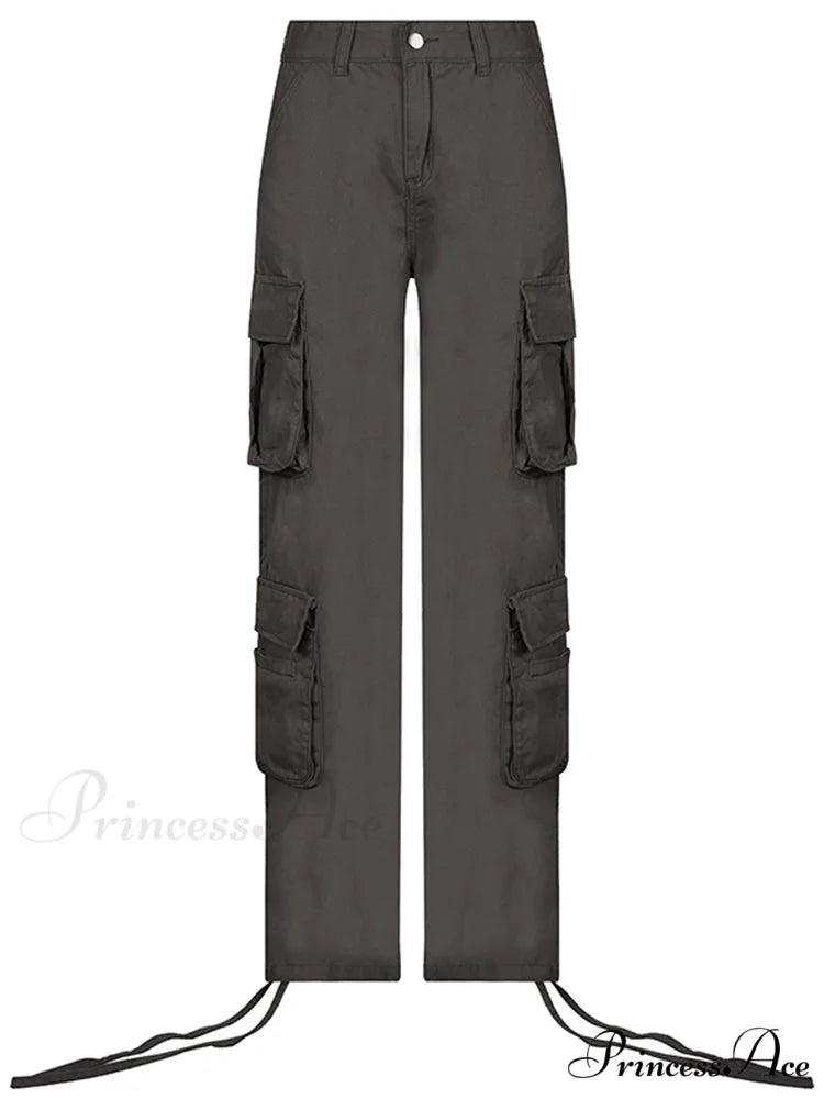 Ruched Big Pockets Cargo Jeans Grey / S