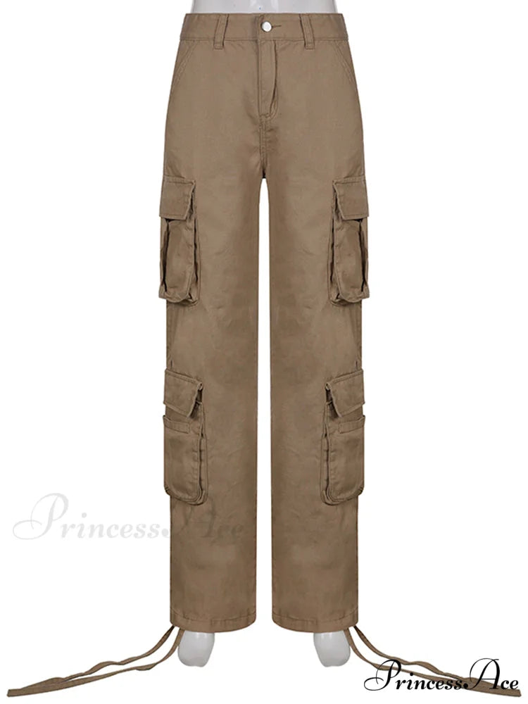Ruched Big Pockets Cargo Jeans Khaki / S