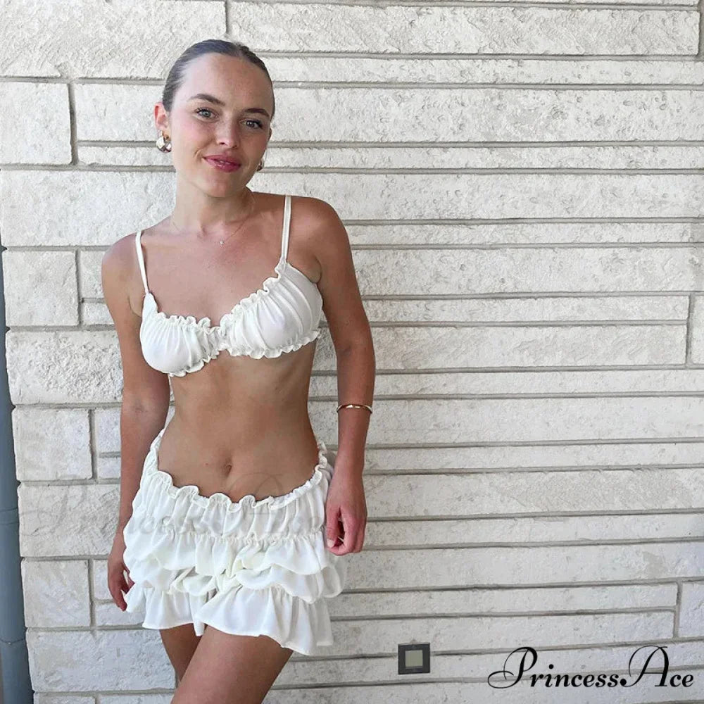 Ruched Bralette And Charming Mini Skirt Set