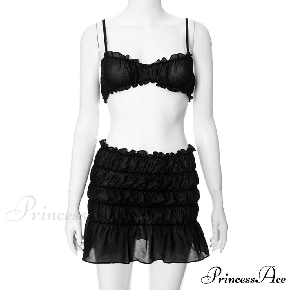 Ruched Bralette and Low Graceful Waist Mini Skirt Set