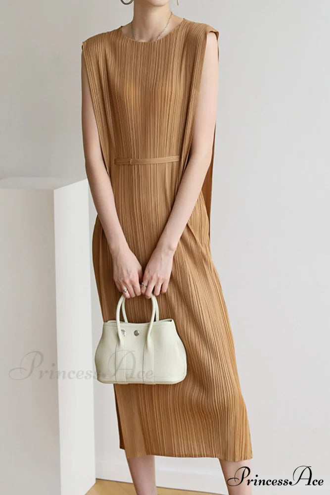 Ruched Lace-Up Midi Dress Brown / One Size