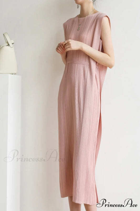 Ruched Lace-Up Midi Dress Pink / One Size
