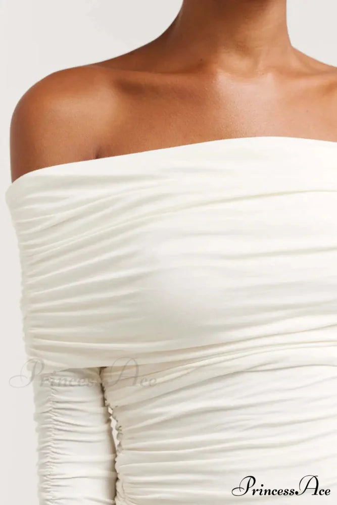 Ruched Off-Shoulder Stylish Long Sleeve Top