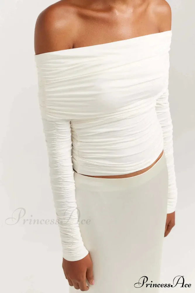 Ruched Off-Shoulder Stylish Long Sleeve Top