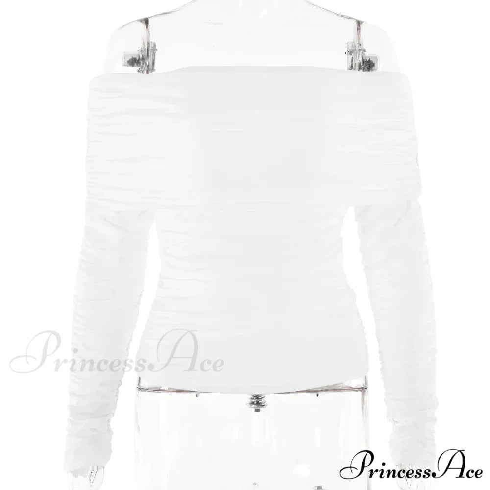 Ruched Off-Shoulder Stylish Long Sleeve Top