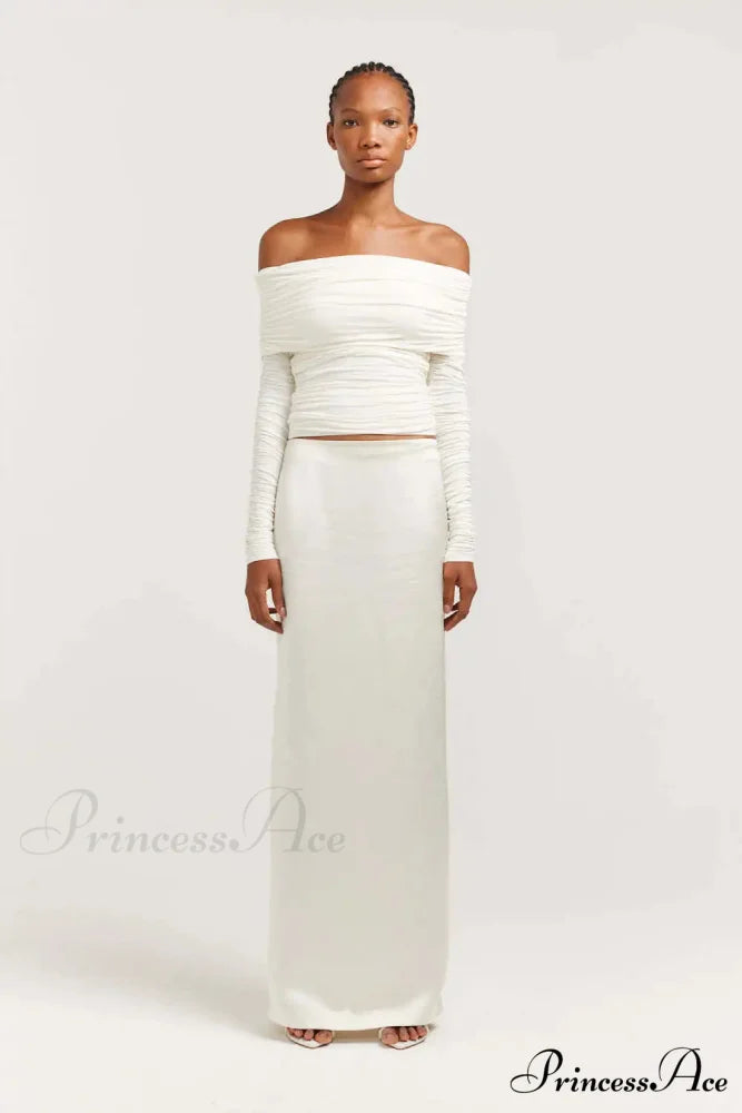 Ruched Off-Shoulder Stylish Long Sleeve Top