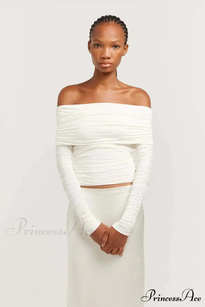 Ruched Off-Shoulder Stylish Long Sleeve Top