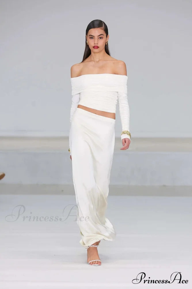 Ruched Off-Shoulder Stylish Long Sleeve Top