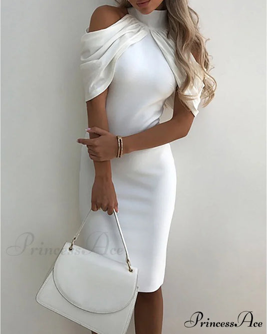 Ruched - Party Off Neck Gown High Shoulder Evening White