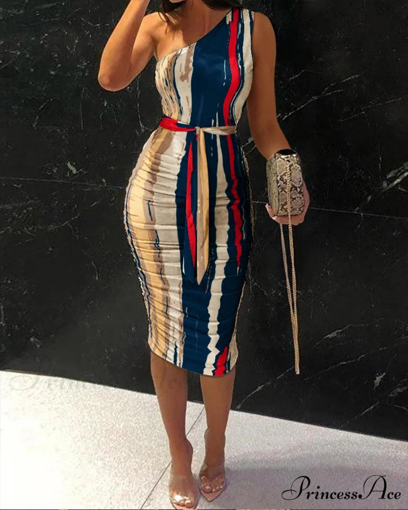 Ruched Tie Front Bodycon Dress with One Shoulder