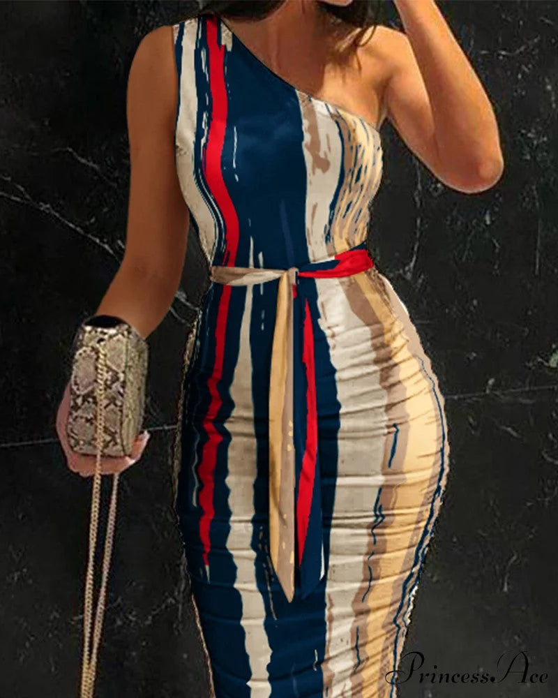 Ruched Tie Front Bodycon Dress with One Shoulder