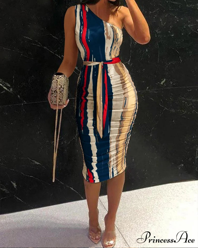 Ruched Tie Front Bodycon Dress with One Shoulder