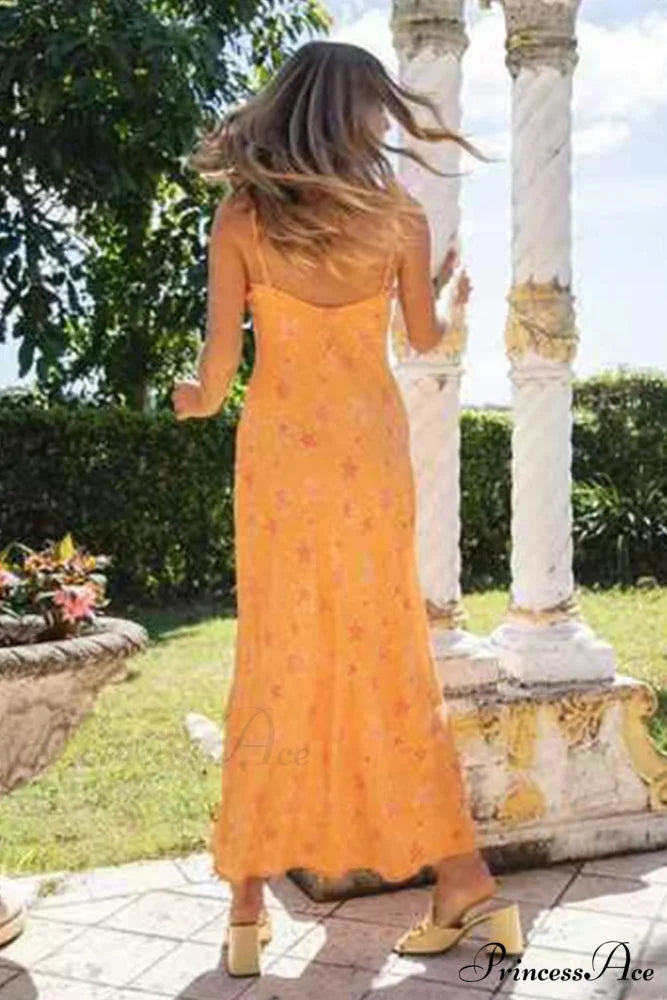 Ruffle Cami Dress with Low Cut Orange Starfish / L