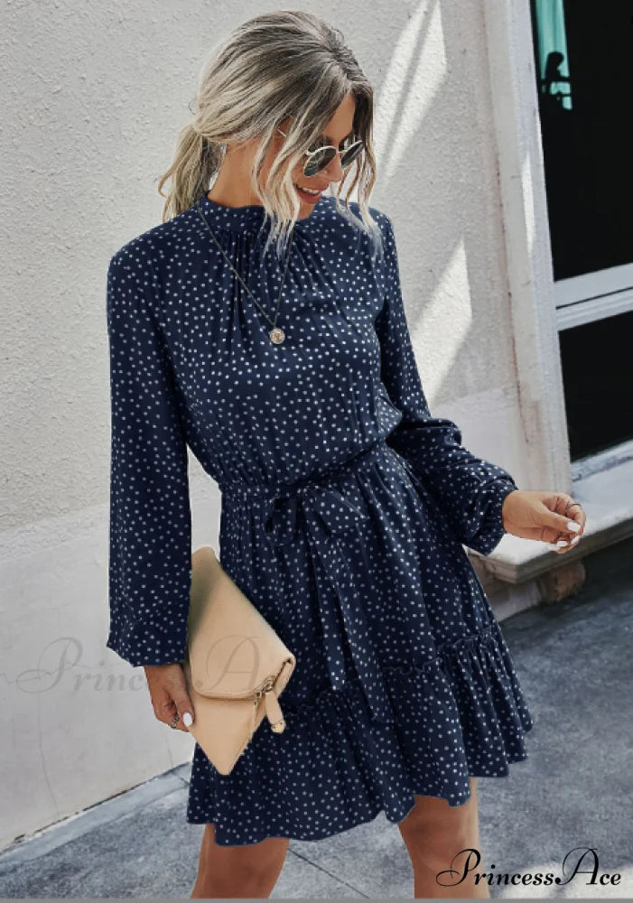 Ruffle Hem Shirt Dress with Pretty Print M / RED