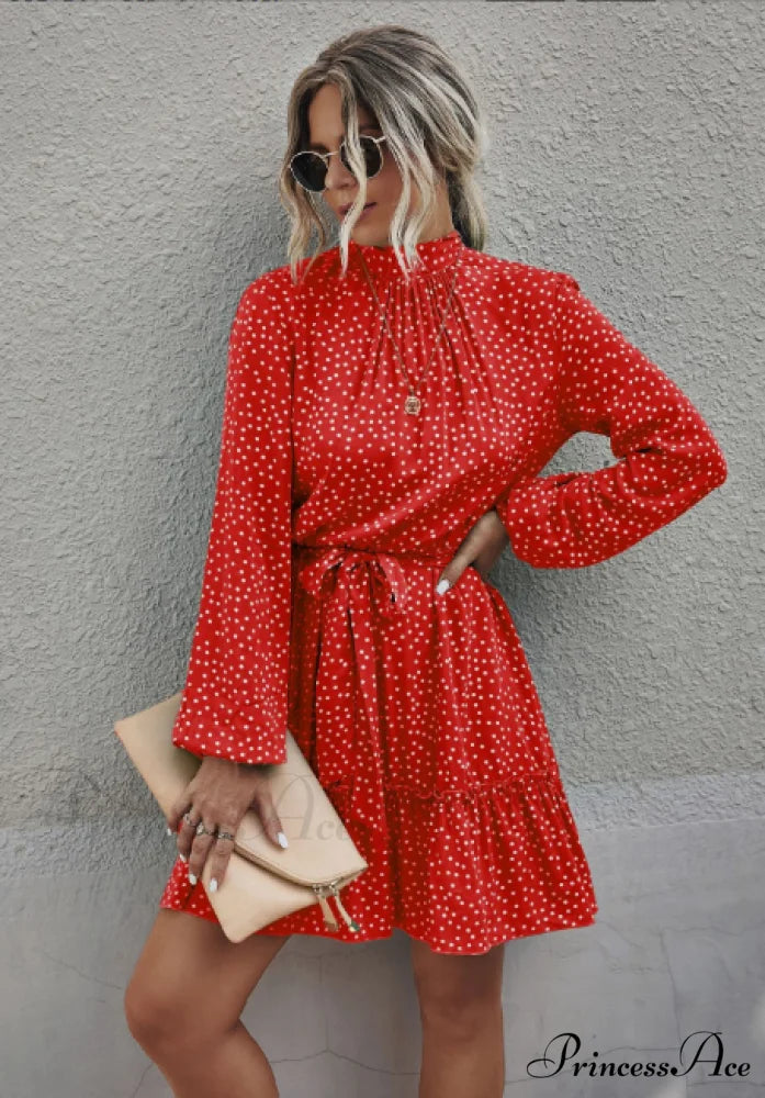Ruffle Hem Shirt Dress with Pretty Print S / BLACK