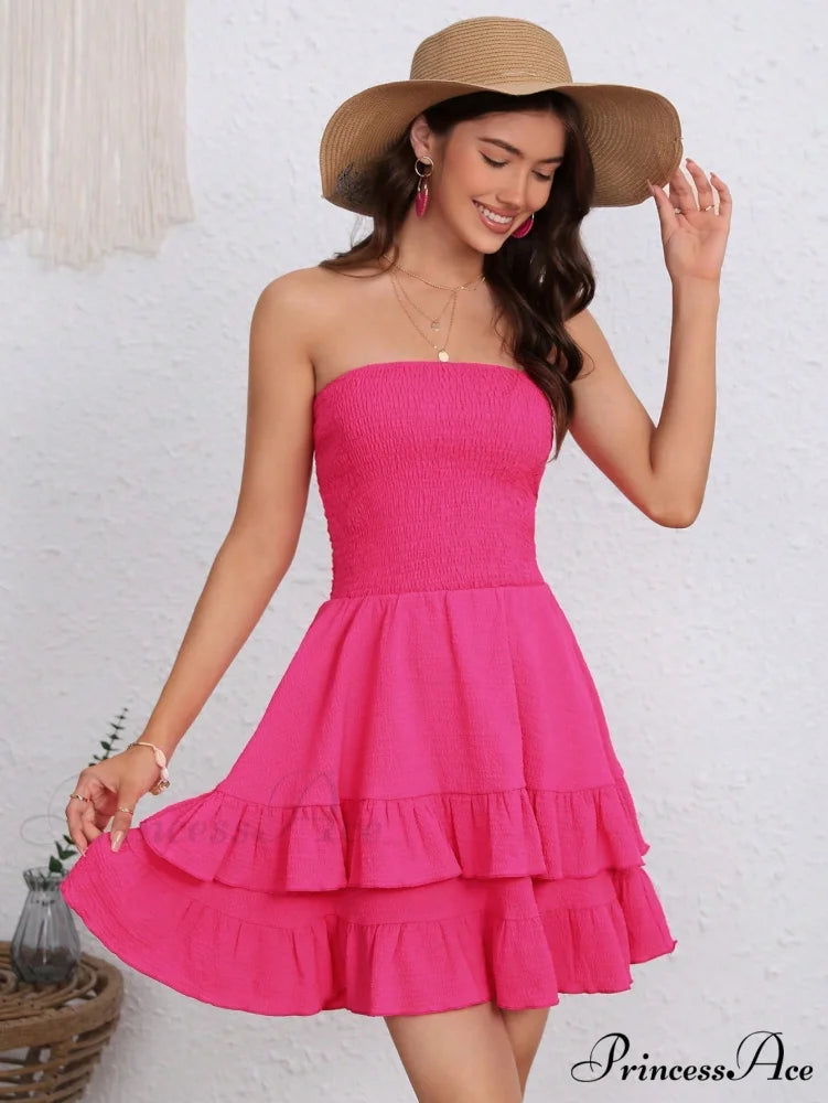 Ruffle Hem Tube Dress Hot Pink / XS