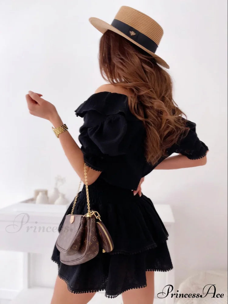 Ruffle Loose Elastic Tunic Mini Party Dress for Summer L / WHITE