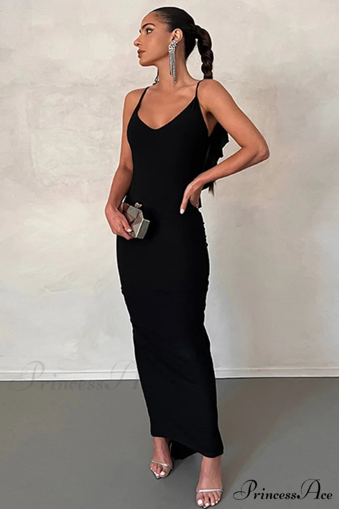 Ruffle Ruched Cami Dress Black / L