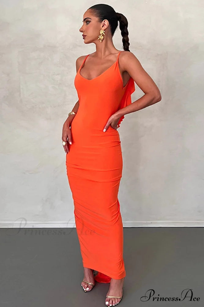 Ruffle Ruched Cami Dress Orange / L