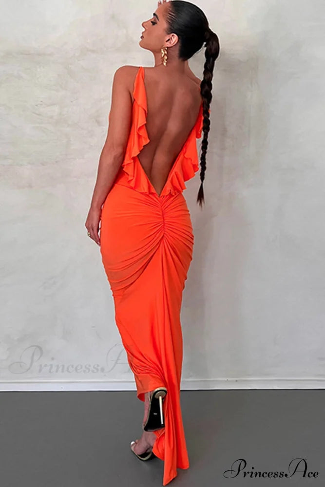 Ruffle Ruched Cami Dress Orange / S