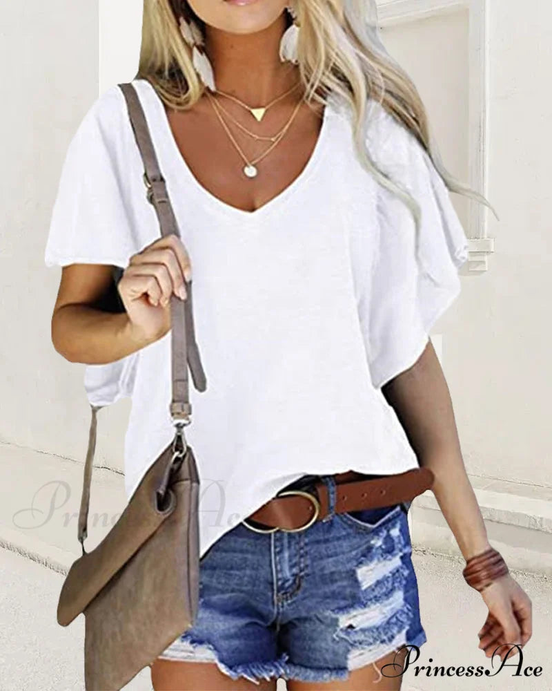 Ruffle Solid T-shirt in Arm Color White / S