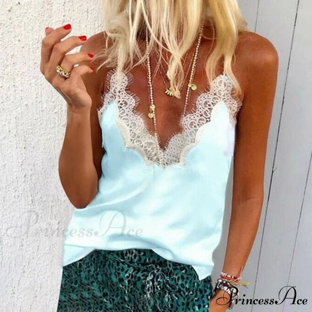Ruffle Spaghetti Warm-Season Blouse Muyogrt Neck Strap V Backless Sleeveless Women Casual Shirts Tops M / Style2-Light