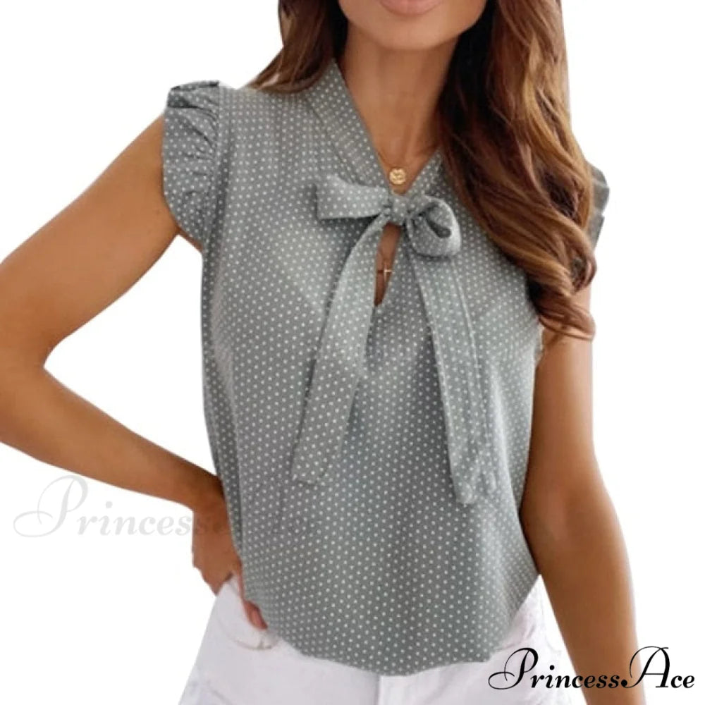 Ruffle Spaghetti Warm-Season Blouse Muyogrt Neck Strap V Backless Sleeveless Women Casual Shirts Tops M / Style3-gray