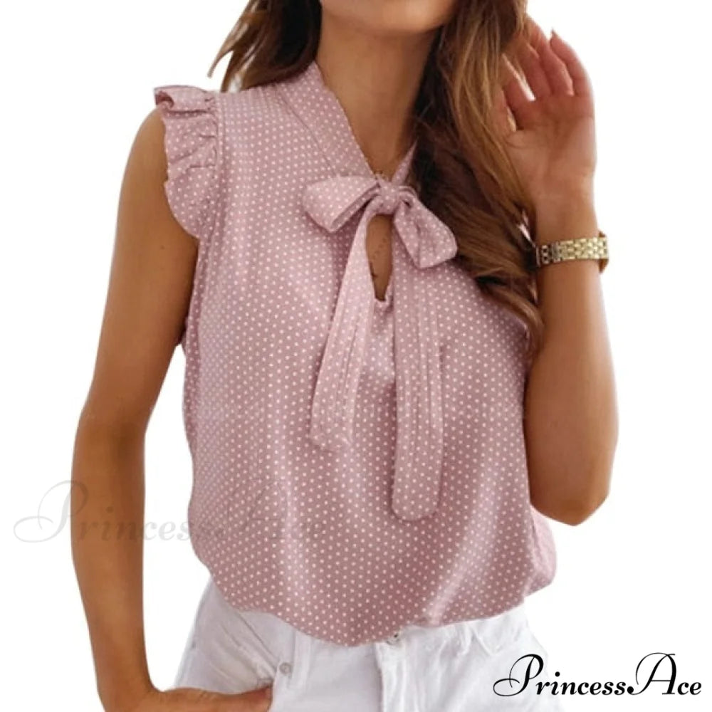Ruffle Spaghetti Warm-Season Blouse Muyogrt Neck Strap V Backless Sleeveless Women Casual Shirts Tops M / Style3-pink