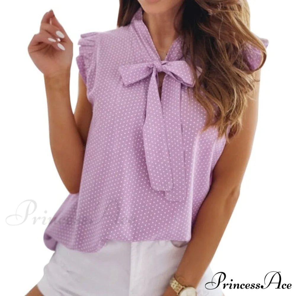 Ruffle Spaghetti Warm-Season Blouse Muyogrt Neck Strap V Backless Sleeveless Women Casual Shirts Tops M / Style3-purple