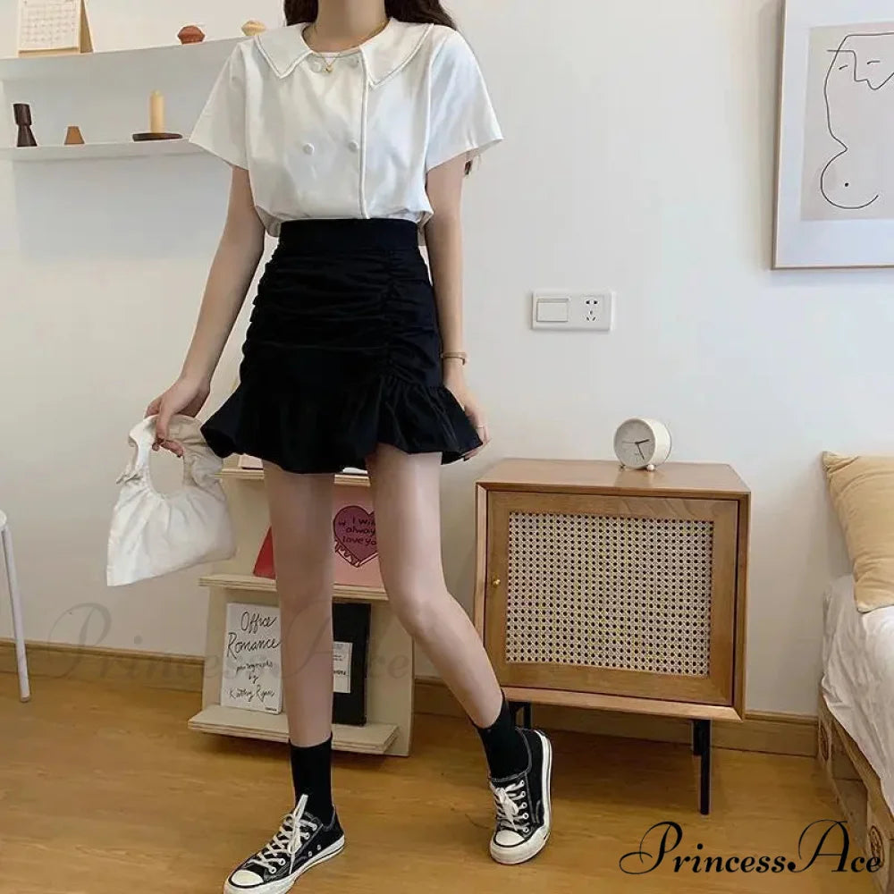 Ruffle Sweet Mini Skirt White A-line Solid Cute Skirt