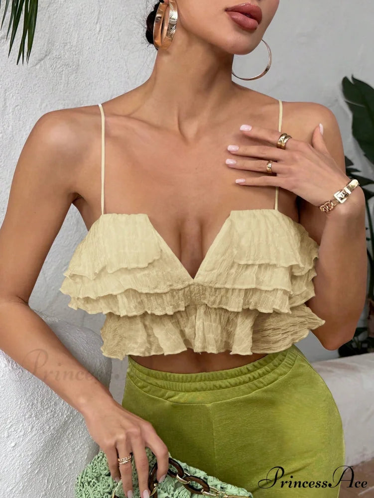 Ruffle Trim Crop Cami Top Apricot / XS