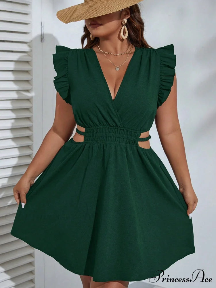 Ruffle Trim Cut Out Waist Dress