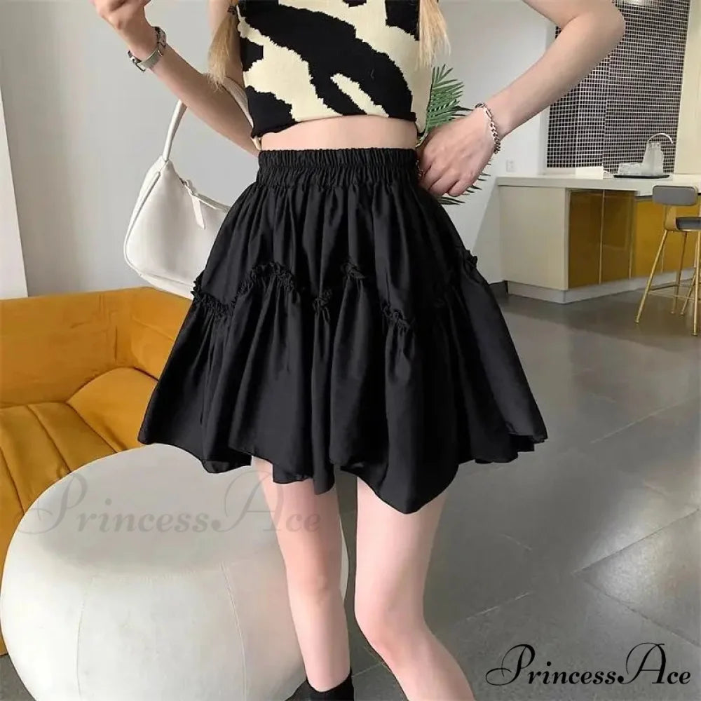 Ruffle White Mini Skirt Elegant Irregular Patchwork Skirt Black / S