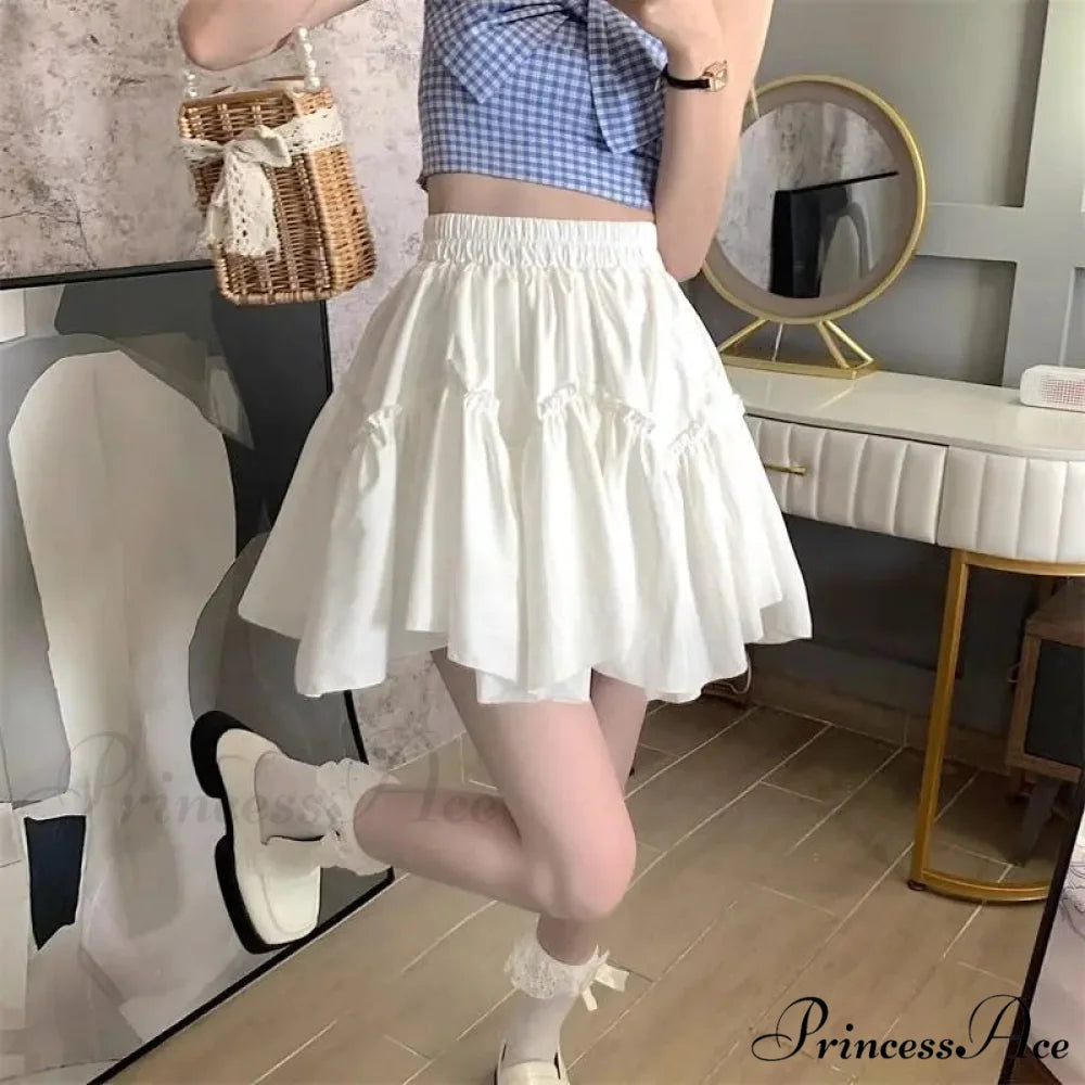 Ruffle White Mini Skirt Elegant Irregular Patchwork Skirt White / S