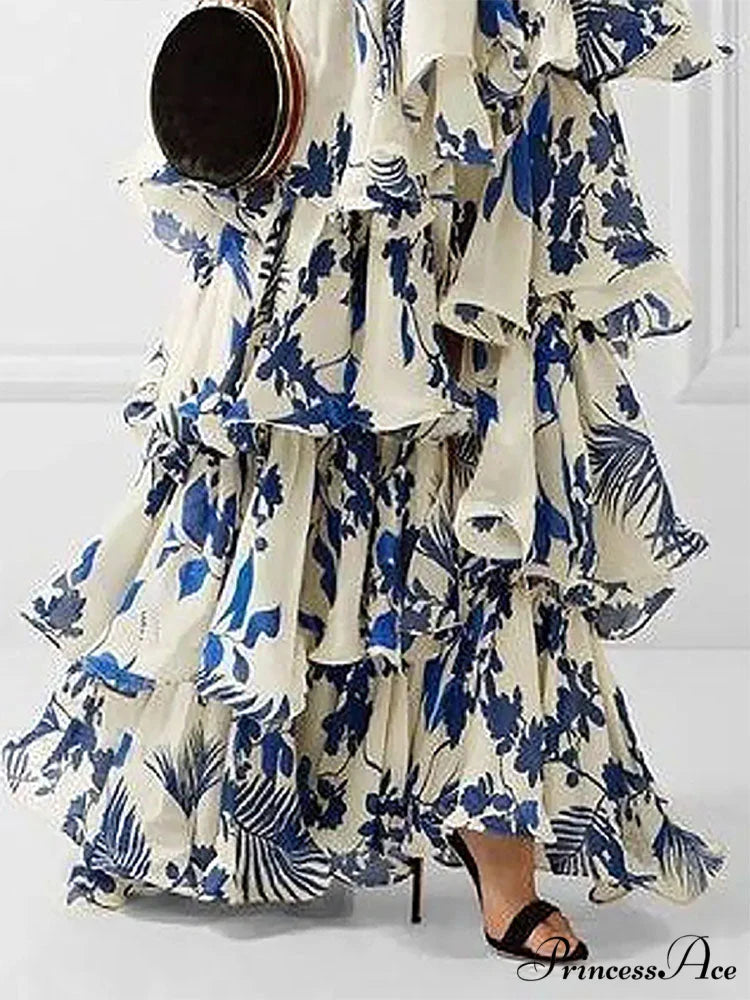 Ruffled Aesthetic Sleeveless for Women’s with - Party Vestidos Neck-mounted Hem Formal Elegant Patterned Layered