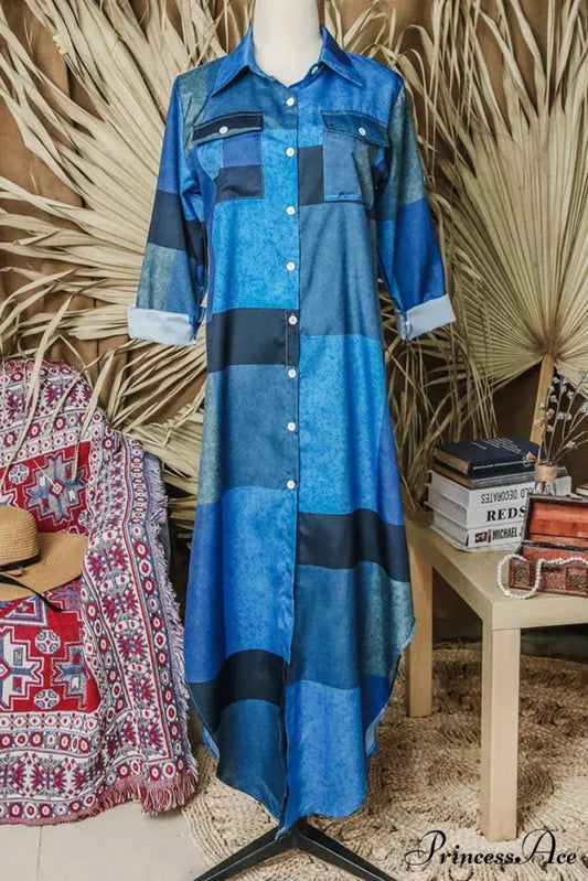 Ruffled Denim Graceful Button Midi Dress